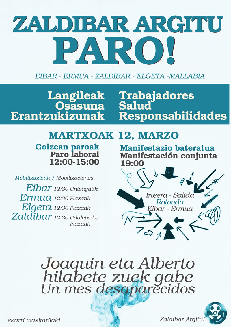 Cartel paro vertedero Zaldibar 12 marzo