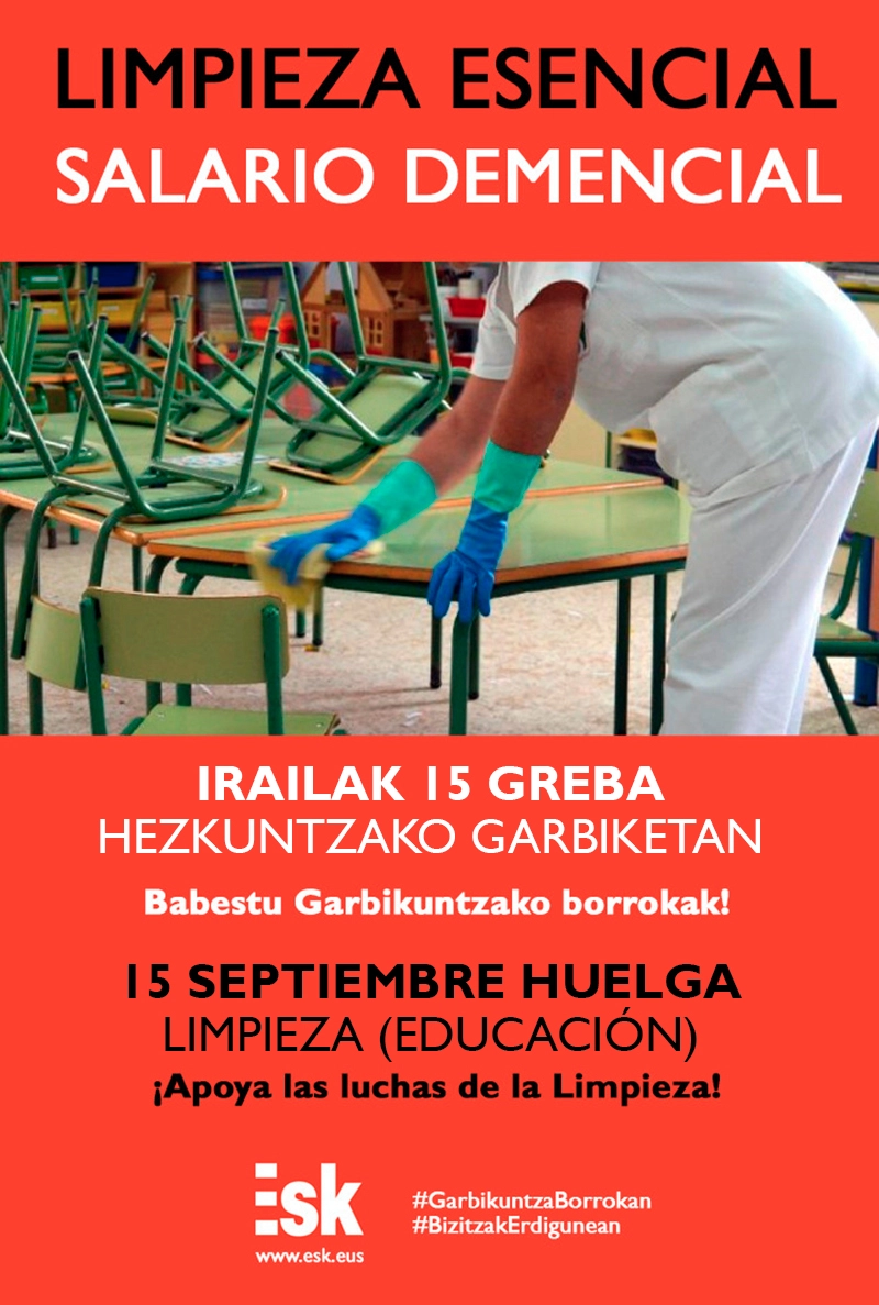 huelga limpieza educacion CAV 15 septiembre