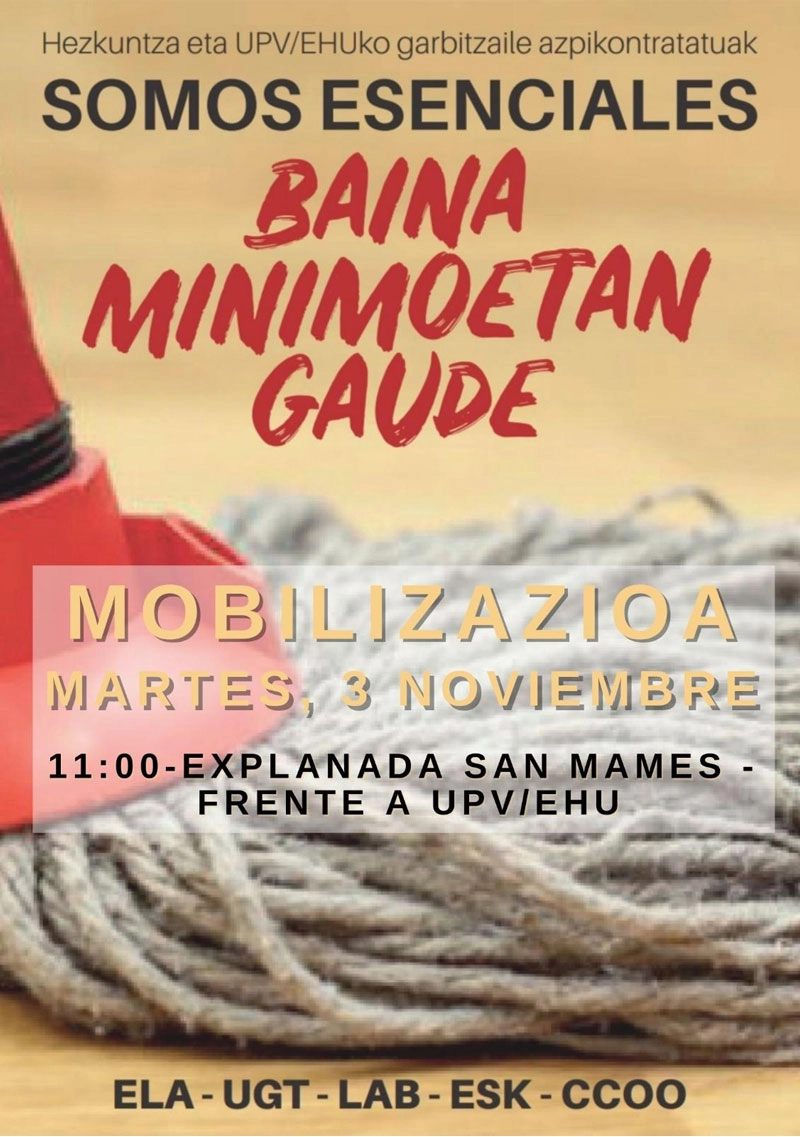 somos esenciales - huelga limpieza educacion gobierno vasco UPV-EHU