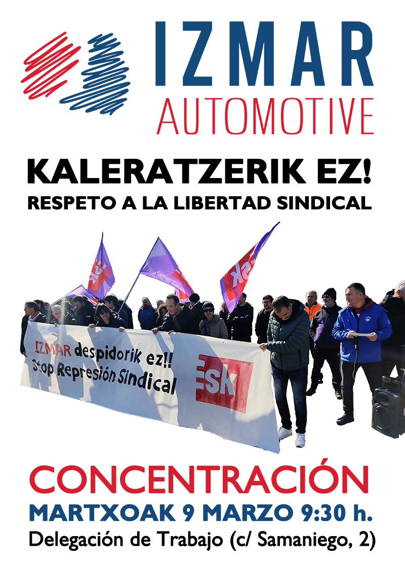 Cartel en contra del despido de un candidato en Izmar Automotive Araba