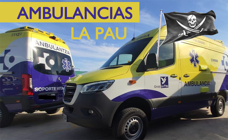 Ambulancia con una bandera pirata