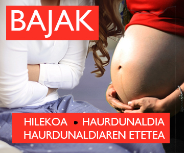 Emakume bat hilekoarekin eta bestea haurdun